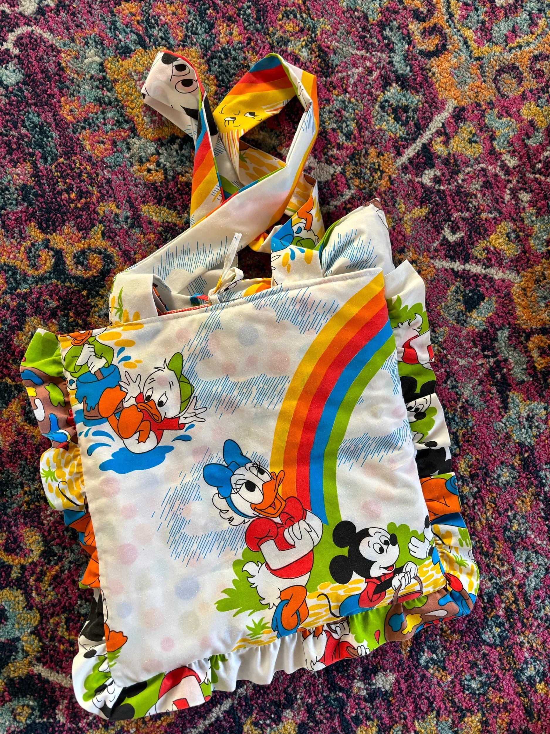 Upcycled Rainbow &amp; Sunshine Mickey Mouse Tote Bag