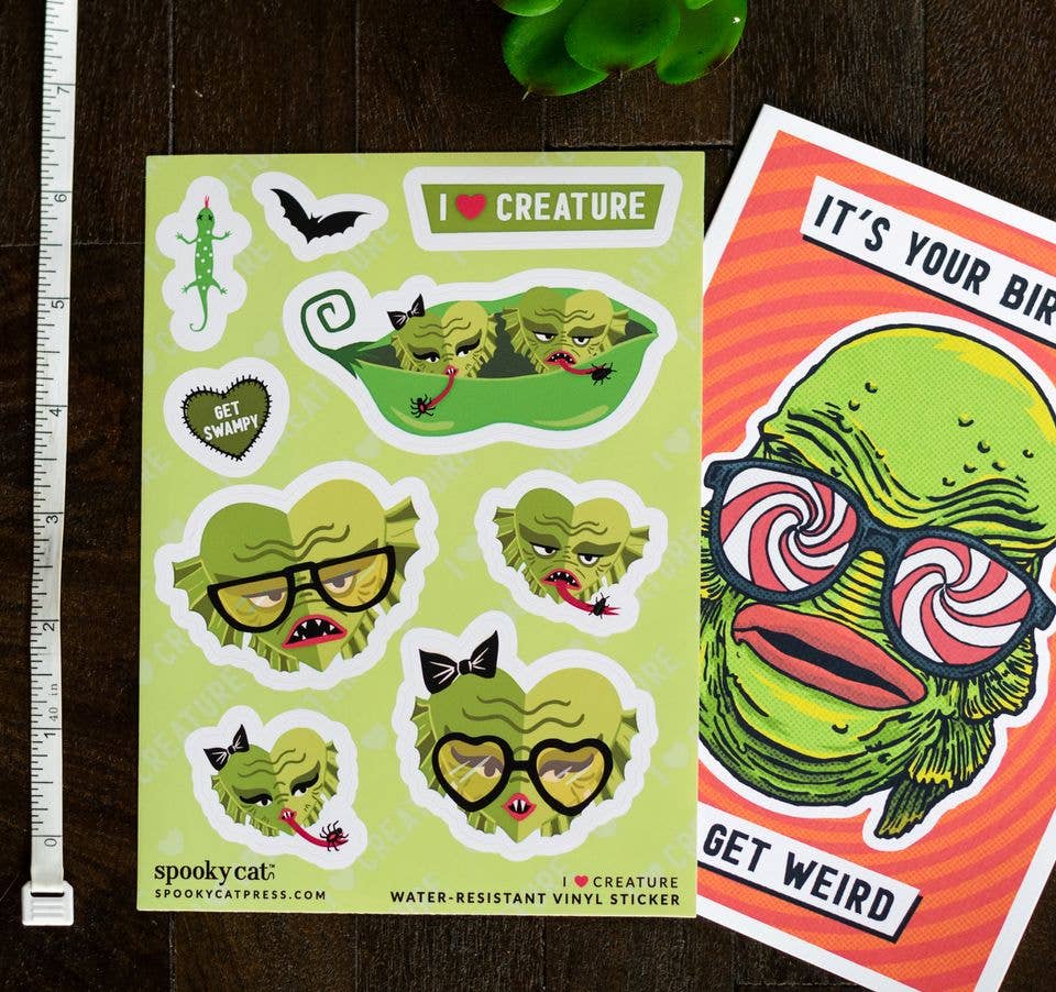 I ❤️ Creatures Vinyl Sticker Sheet | Cute Swamp Monster Stickers
