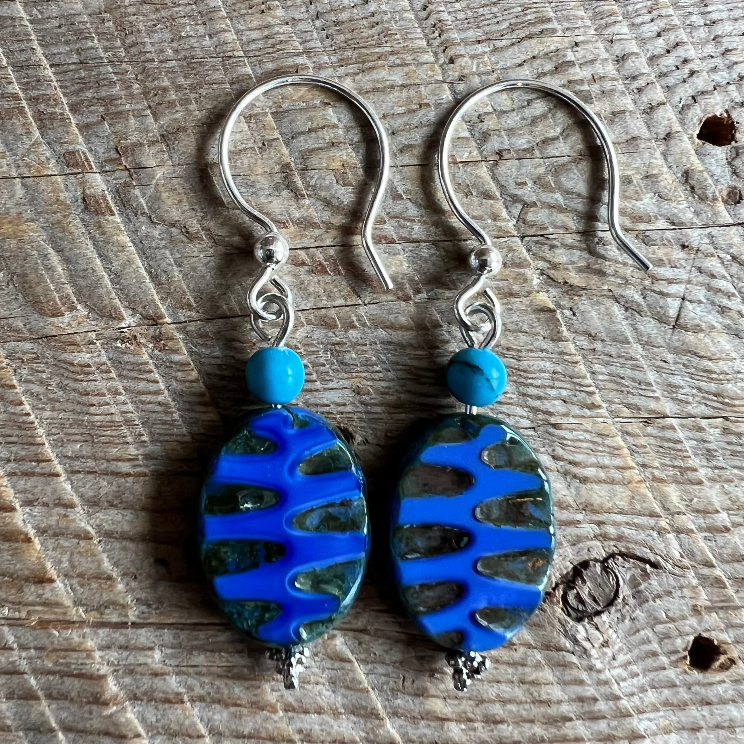 SariBlue® Tiger Tiger Blue Czech Glass Beads Earrings