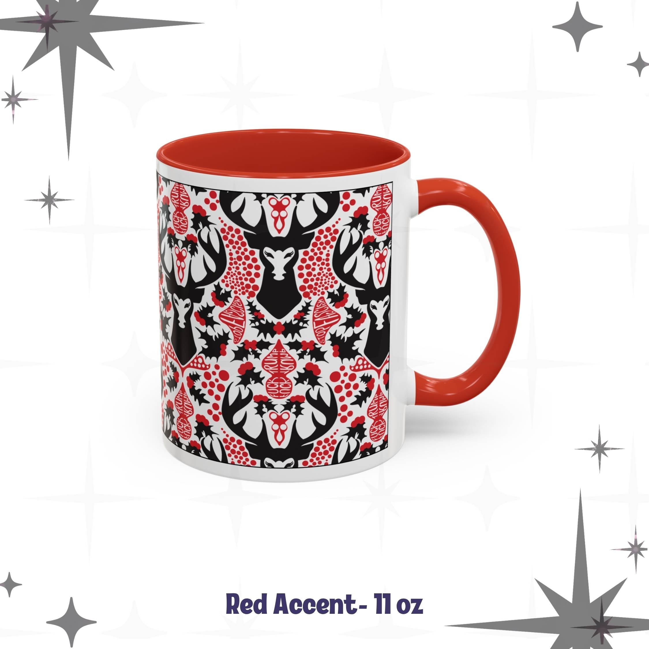Hidden Message Mug “F*ck Trump” “Stop Fascism” Woodland Stag Damask