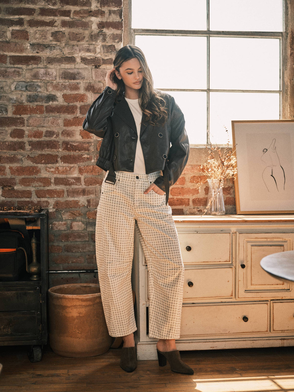 Oxford Plaid Barrel Pants