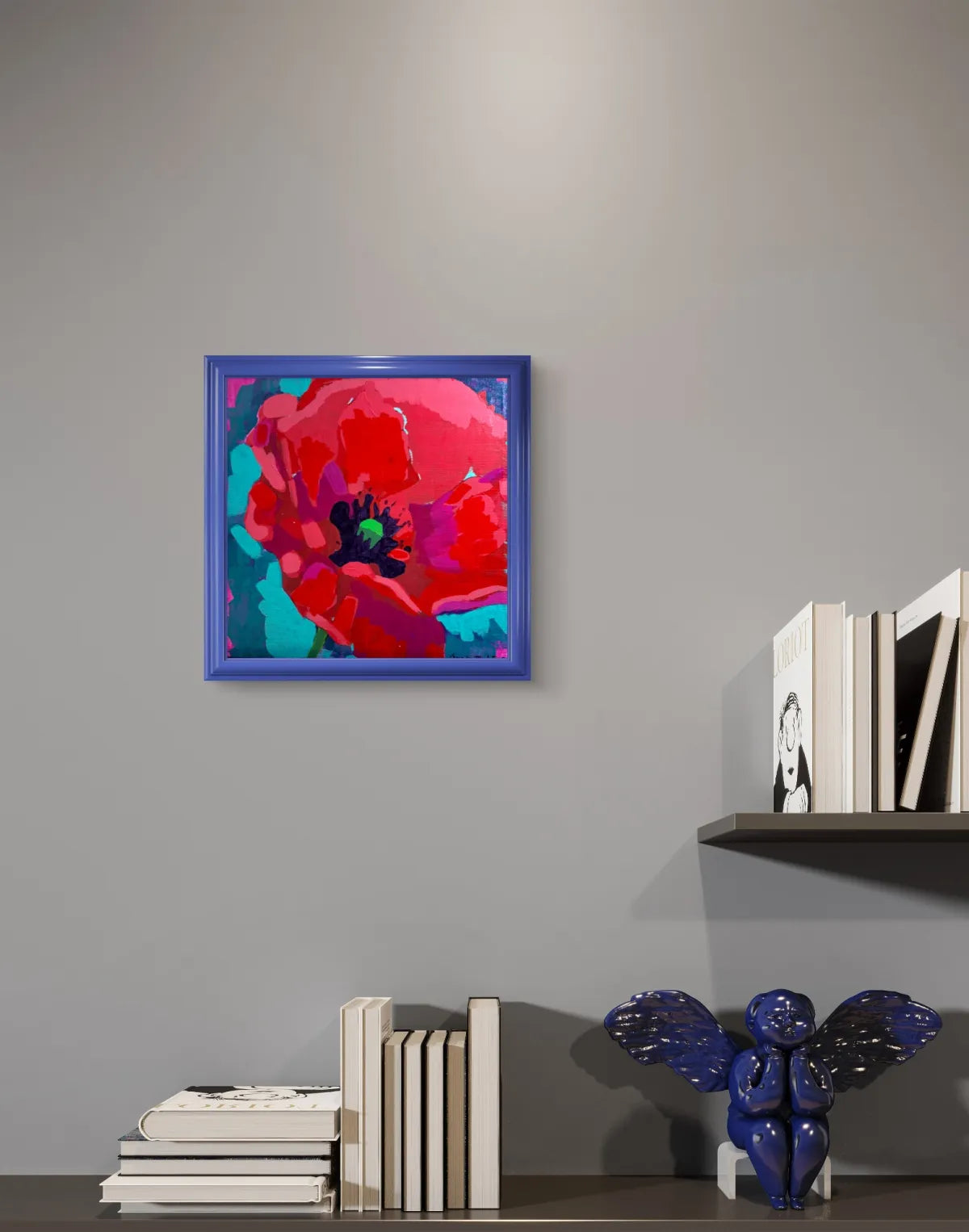 Poppy acrylic painting 12x12 framed