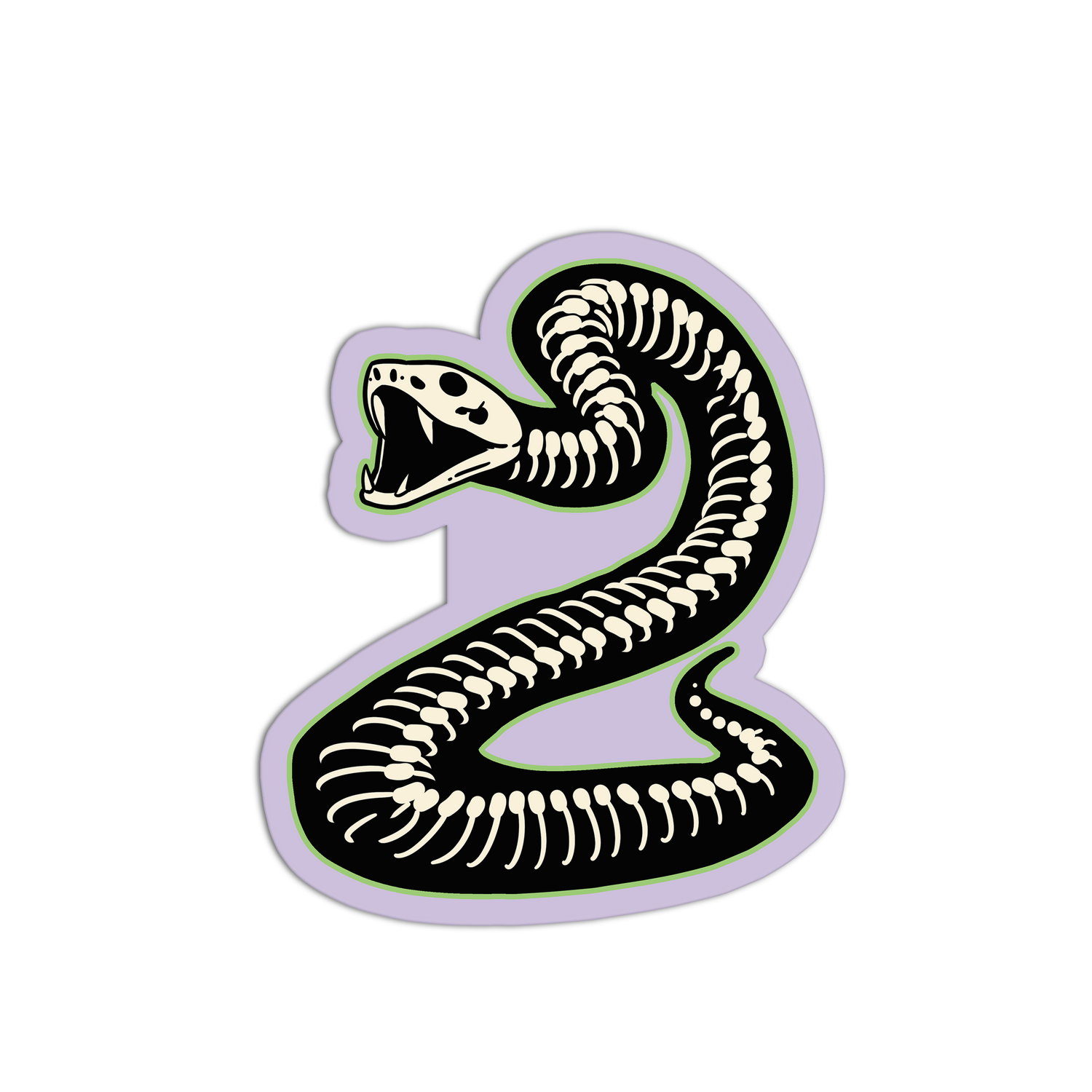 Sticker with a snake skeleton design on a white background