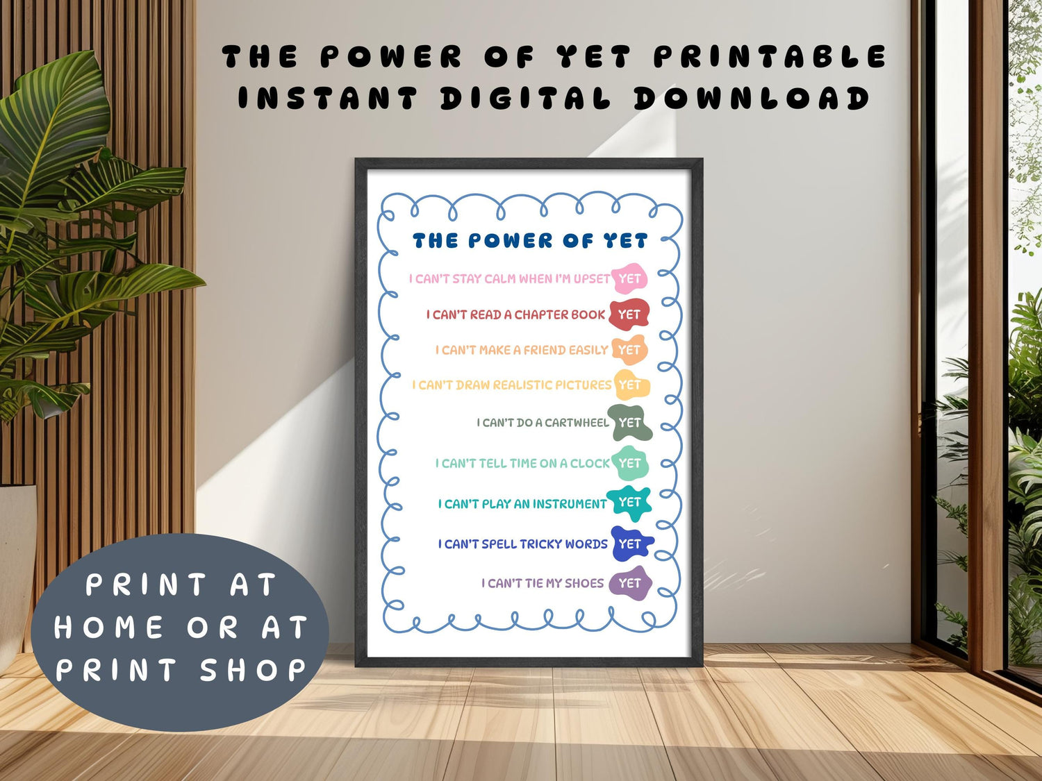Growth Mindset Wall Art: Power of Yet, Classroom Counseling SEL Decor (Digital Download)