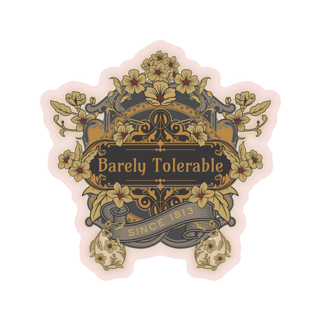 Decorative sticker with floral design and &