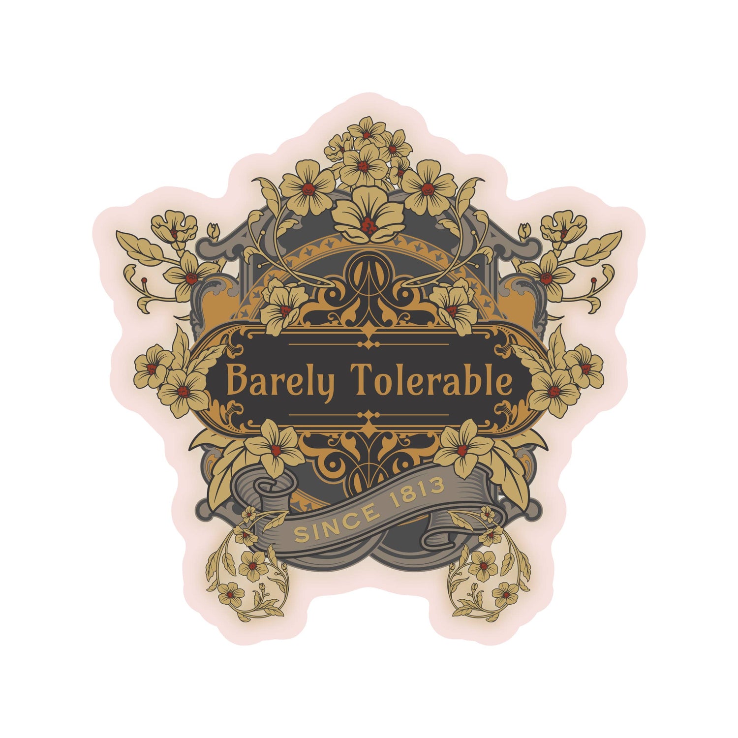 Decorative sticker with floral design and &
