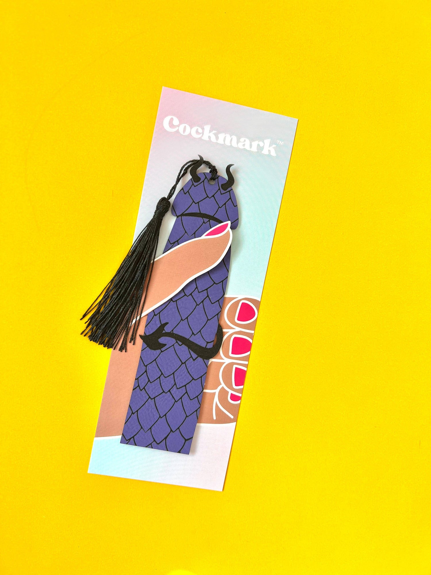 Bookmark with a character design on a yellow background