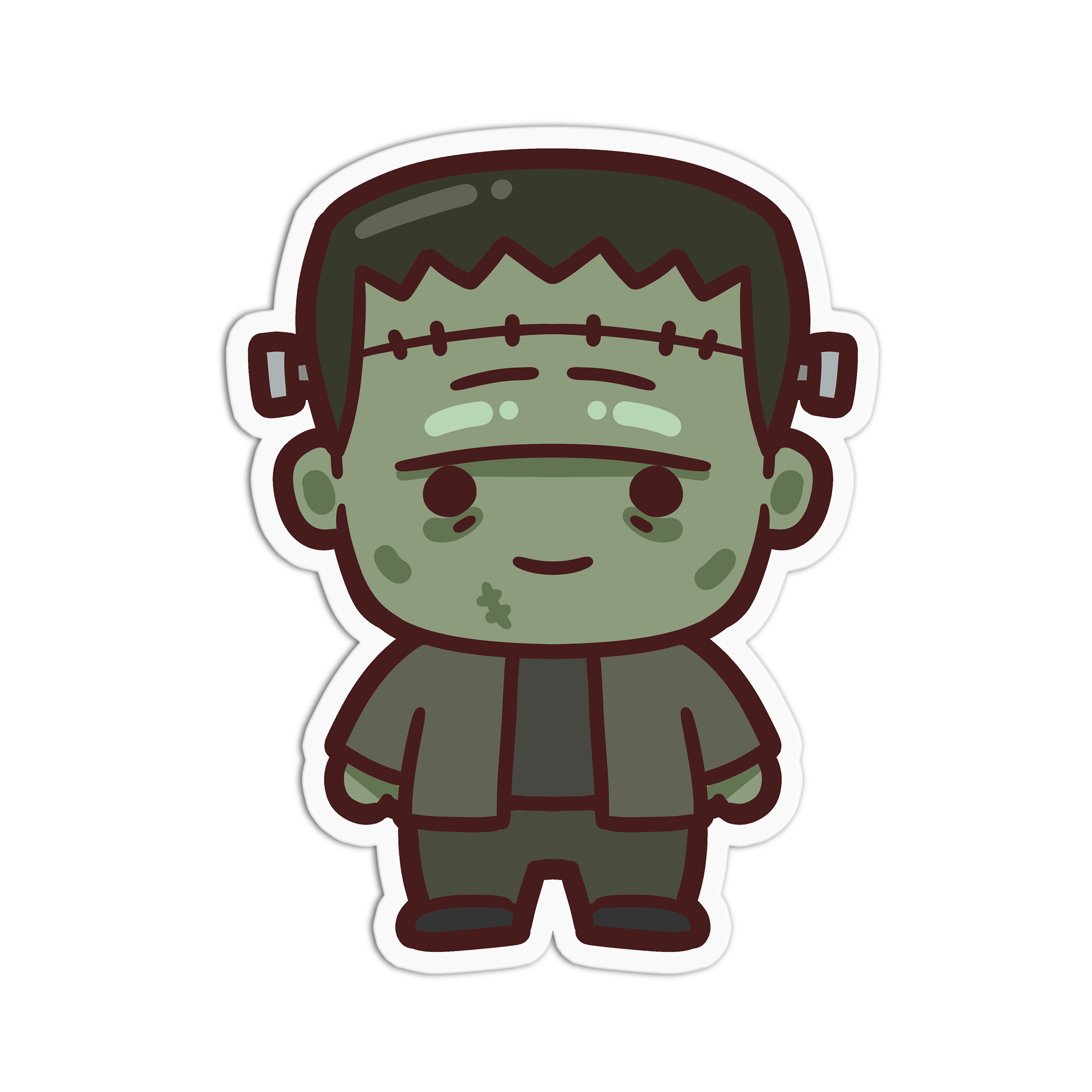 Cartoonish Frankenstein character sticker on a white background