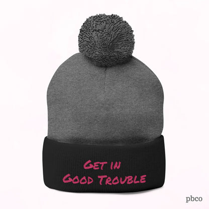 Pom-Pom Knit Cap - Embroidered &