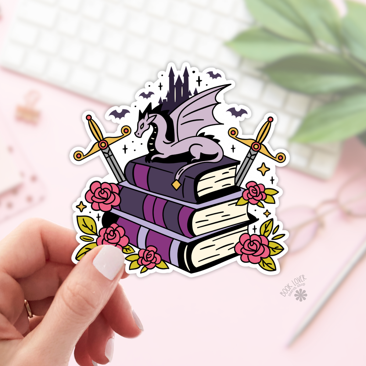 Fantasy Book Stack Sticker | Dragon Reader Gift