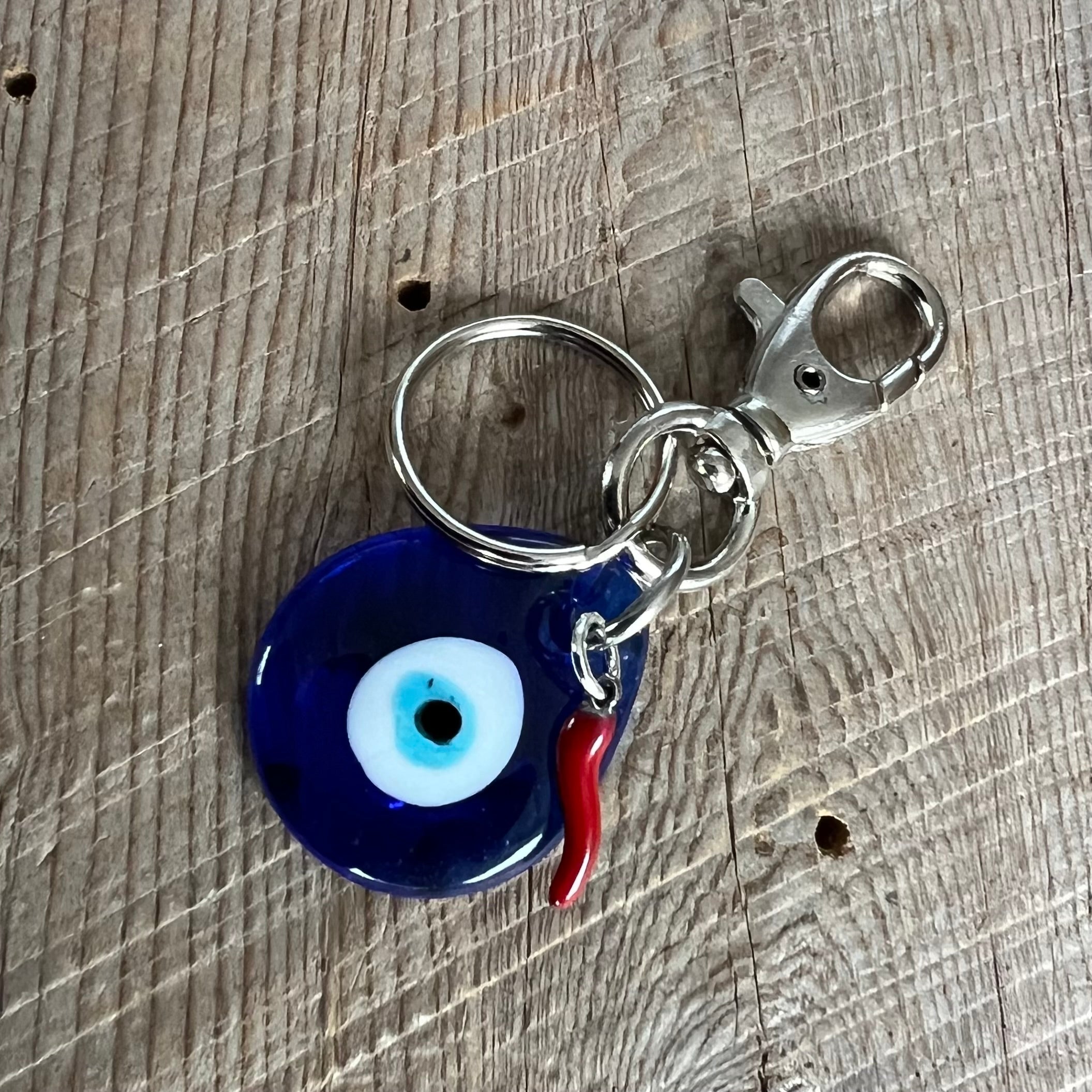 SariBlue® Blue Teardrop Evil Eye Keychain with Red Cornicello Charm
