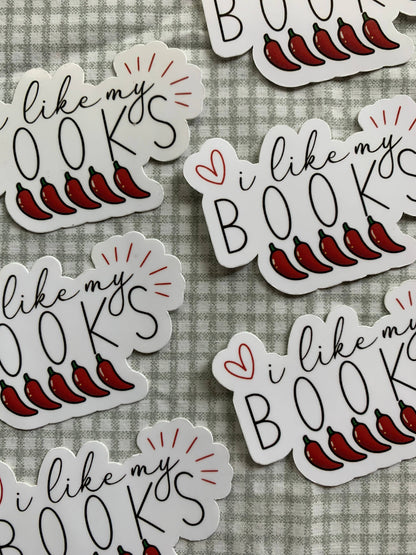 I Like My Books Spicy Sticker | Funny Romance Reader Sticker