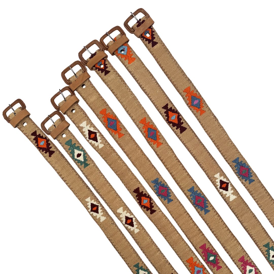 Tan Handwoven Guatemalan Whip-Stitched Belt
