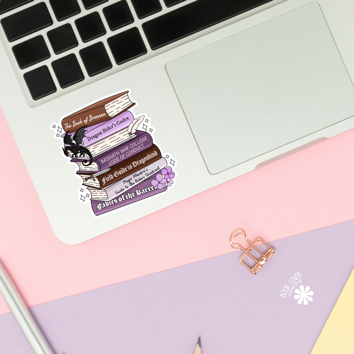 Sticker with book design on a laptop