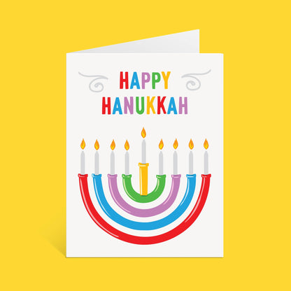 Rainbow Hanukkah Card | Colorful Menorah Holiday Greeting Card