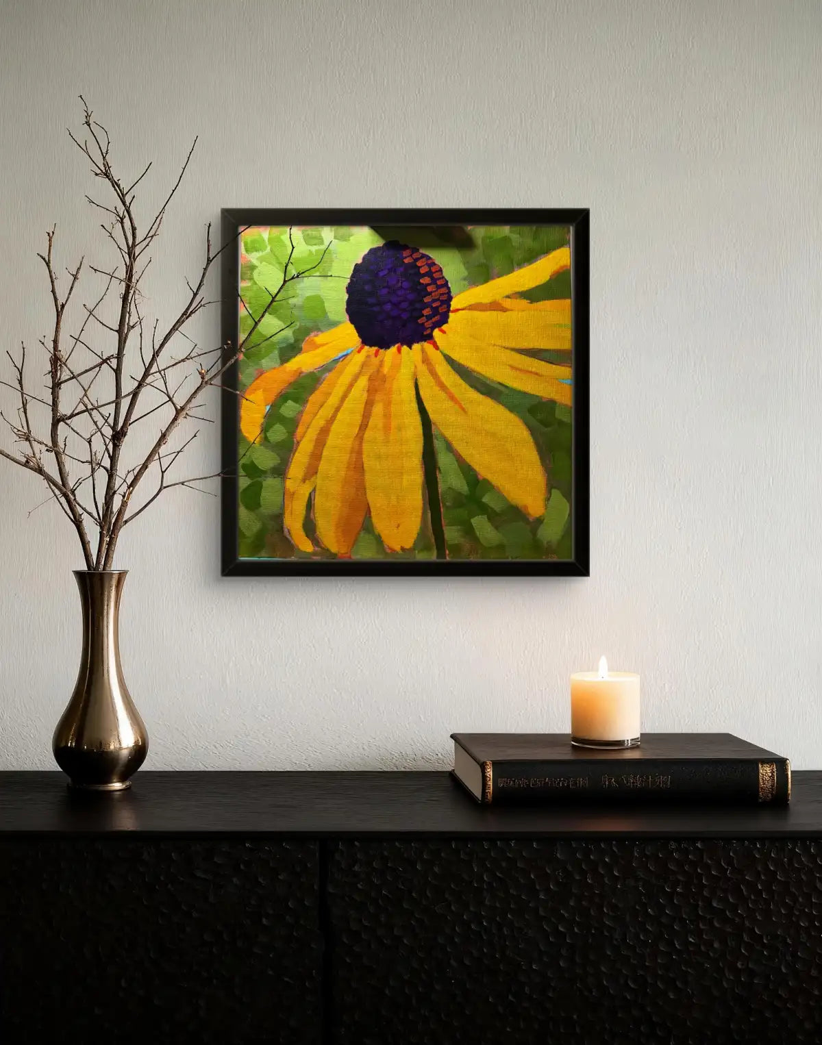 Black-eyed Susan acrylic painting 12x12 framed