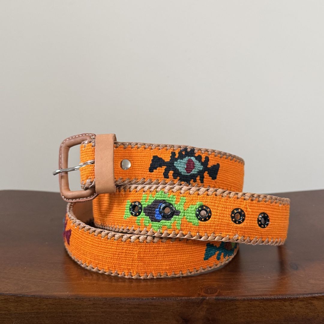 Bright Orange Handwoven Guatemalan Whip-Stitched Belt