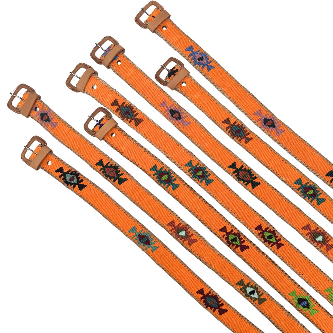 Bright Orange Handwoven Guatemalan Whip-Stitched Belt