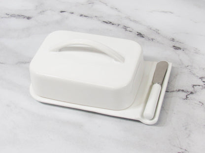 Porcelain Mess-Free Butter Dish w/ Matching Spreader - White