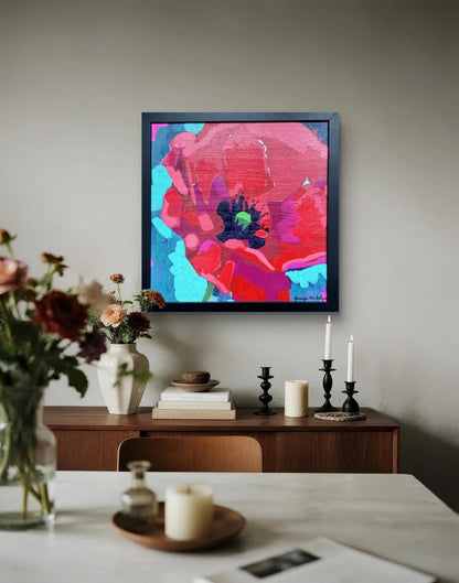 Poppy acrylic painting 12x12 framed