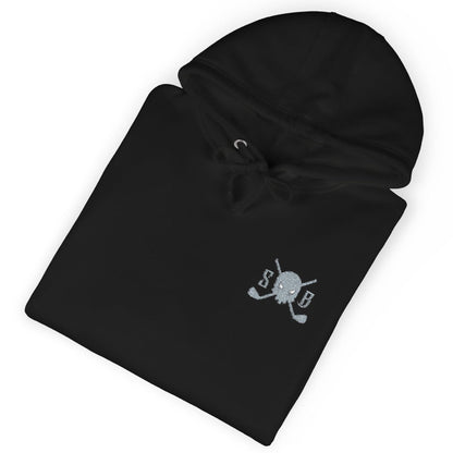 Green hoodie with a logo on a white background