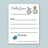 a letterhead with a bicycle and a bird on it, along with a blank space for a message. The letterhead has a simple, clean design with a light blue background.