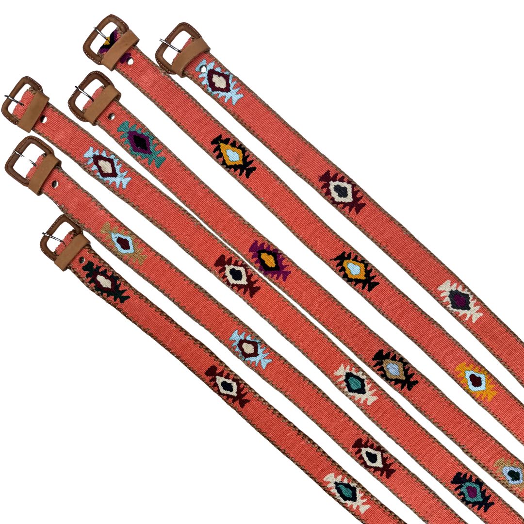 Orange-Coral Handwoven Guatemalan Whip-Stitched Belt