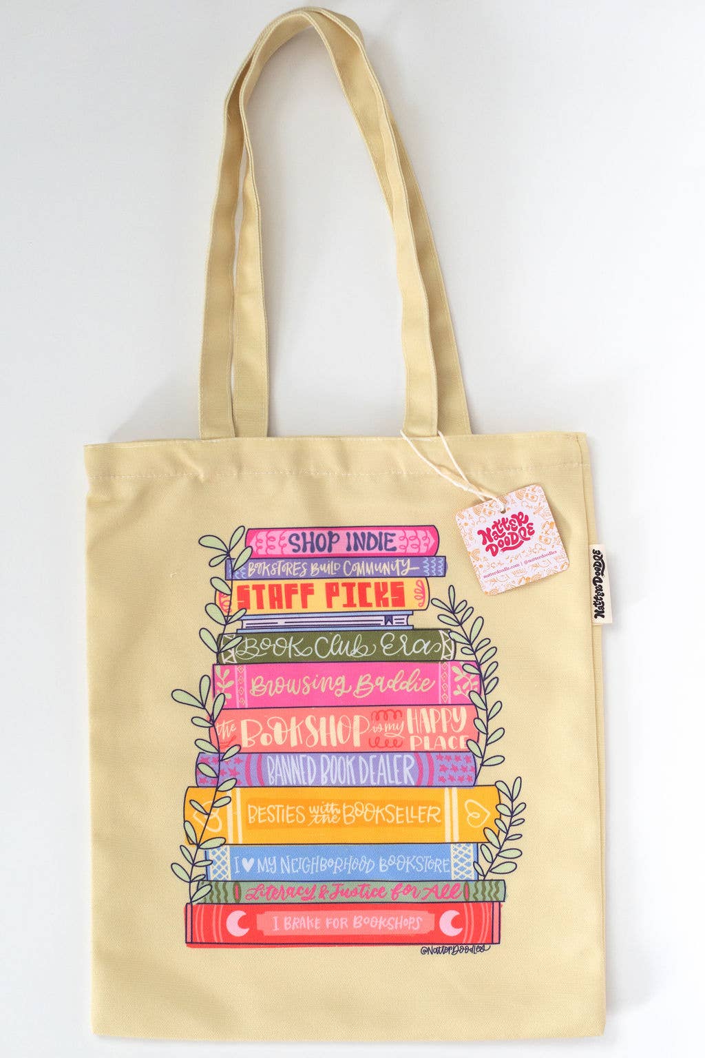 Indie Bookstore Baddie Yellow Bookshop Stack Reader Tote Bag