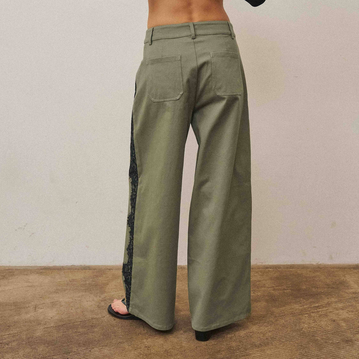 The Margot Lace-Trim Twill Pant — Olive