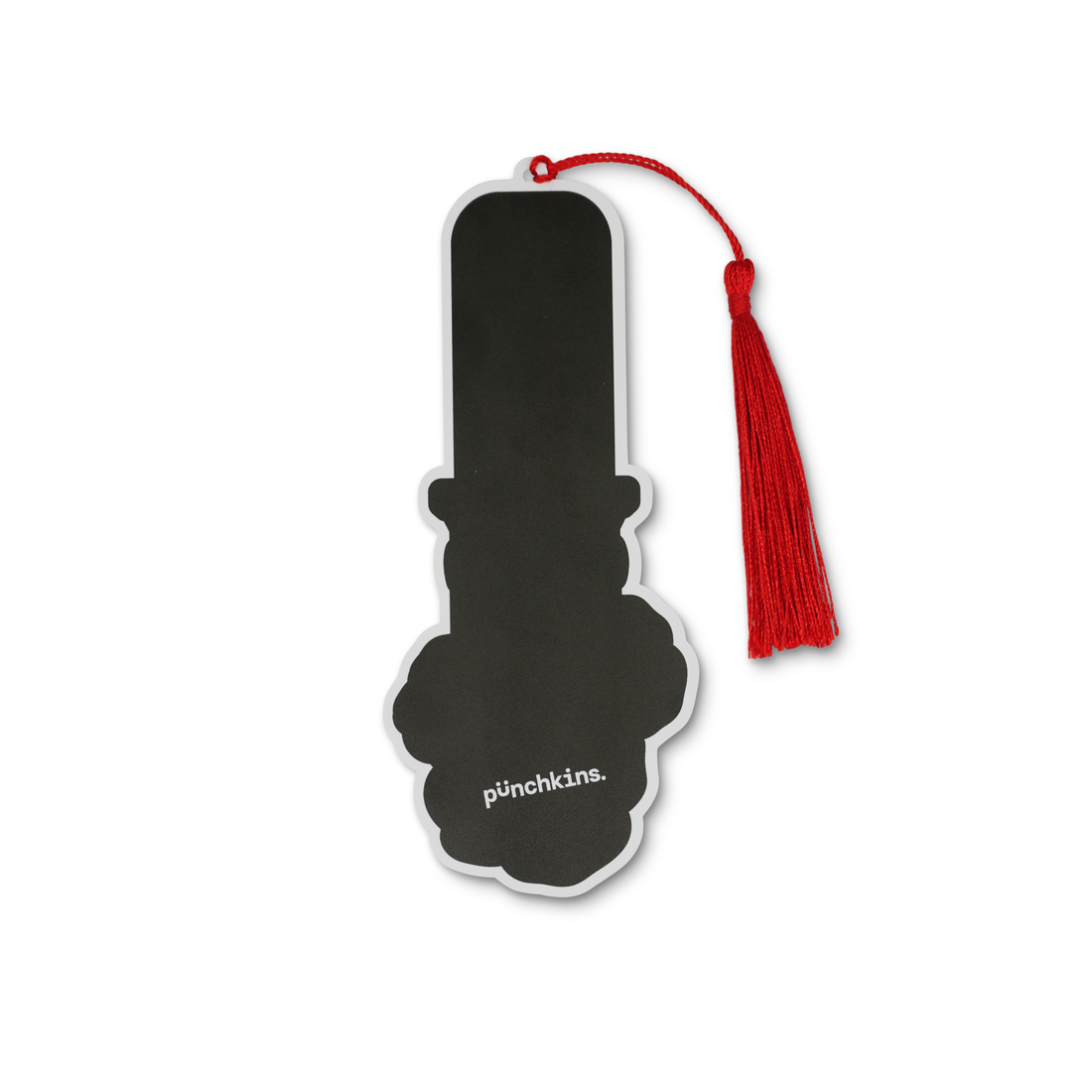Black bookmark back with a red tassel on a white background