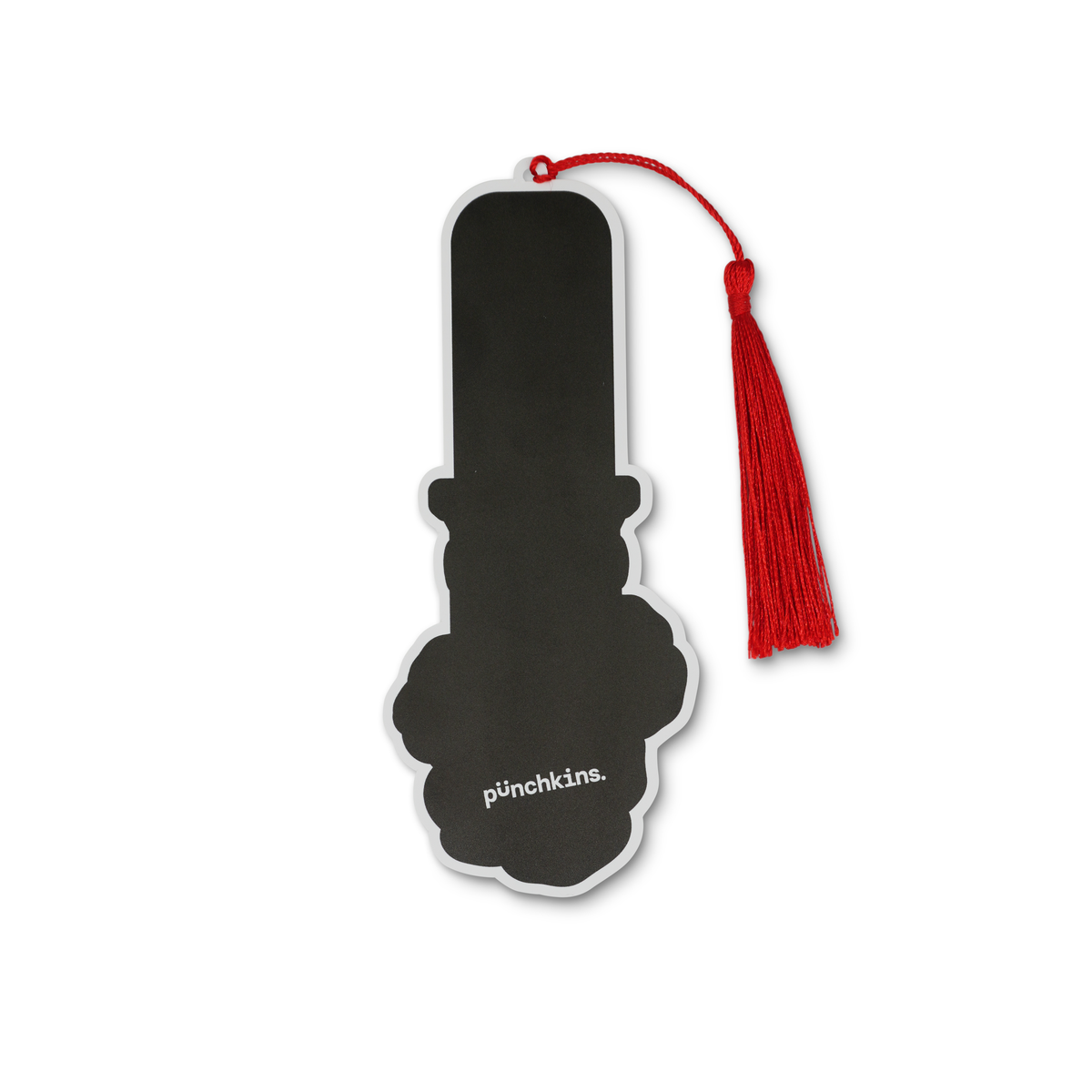 Black bookmark back with a red tassel on a white background