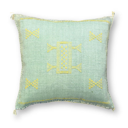 Mint Green Sabra Cactus Silk Kilim Pillow Cover | Handwoven Moroccan Home Decor