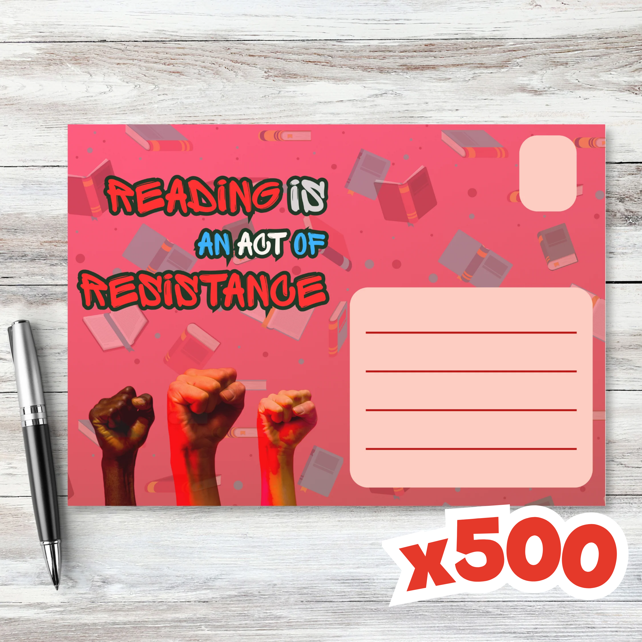 Postcards to Voters: Reading is Resistance Red Postcard