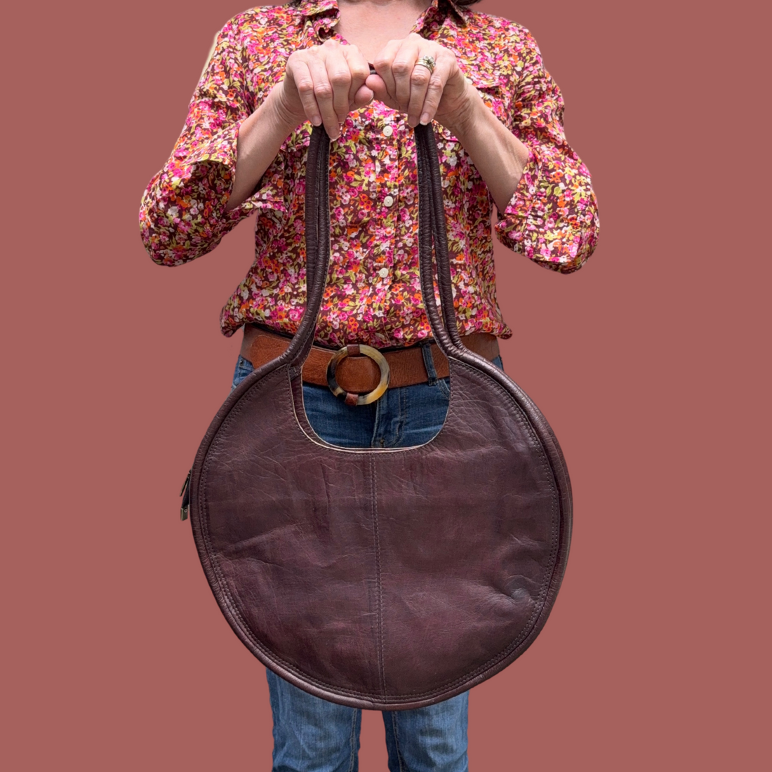 Leather Circle Purse (Chocolate)
