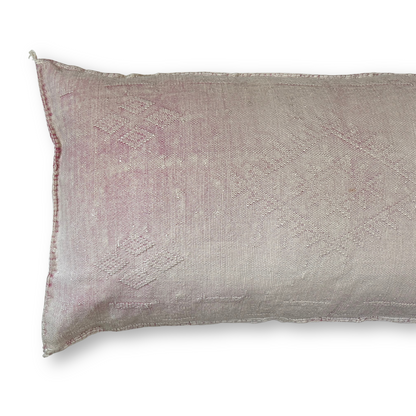 Light Pink/Beige Large Sabra Cactus Silk Lumbar Pillow Cover | Handwoven in Morocco