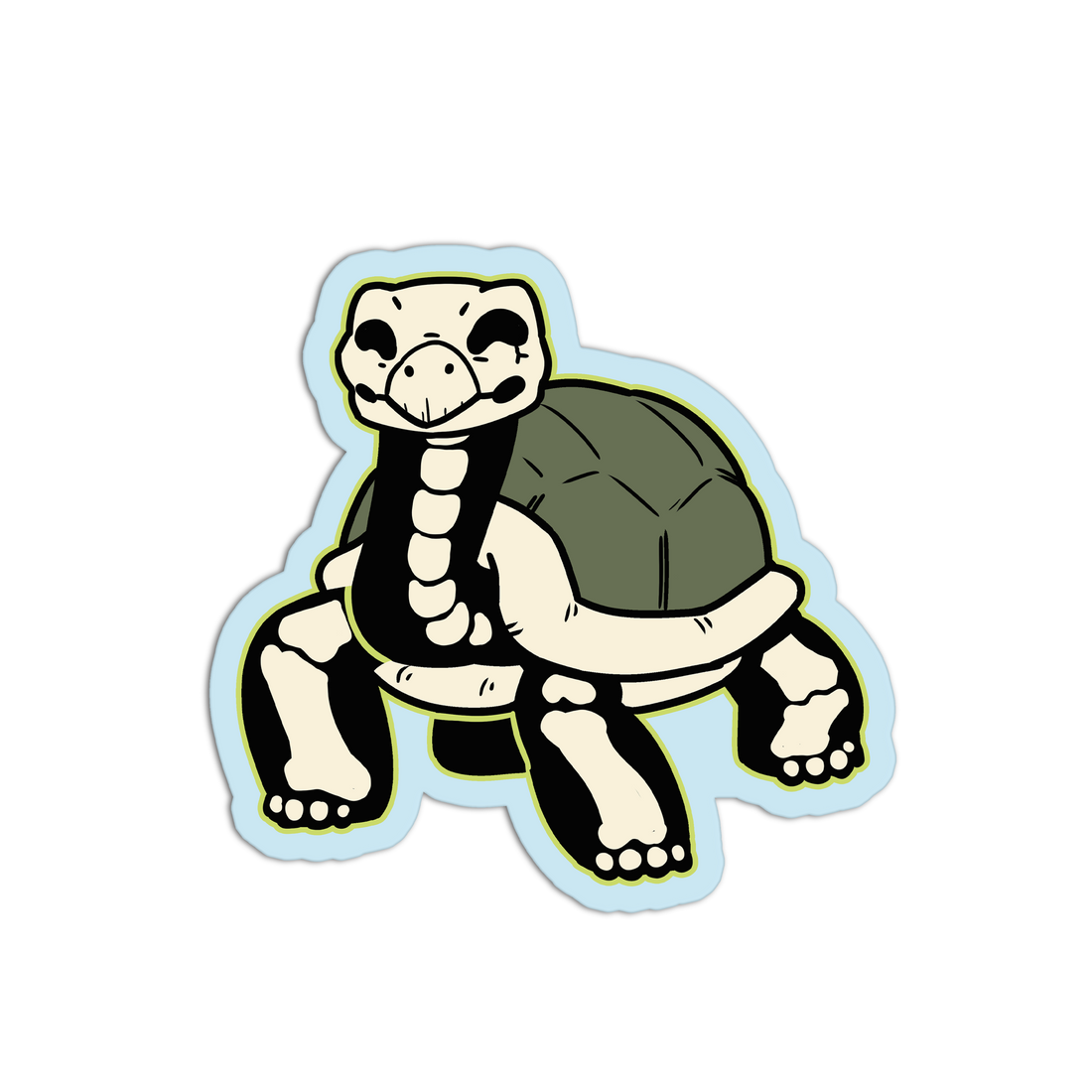 Cartoon turtle with a skeleton on a white background