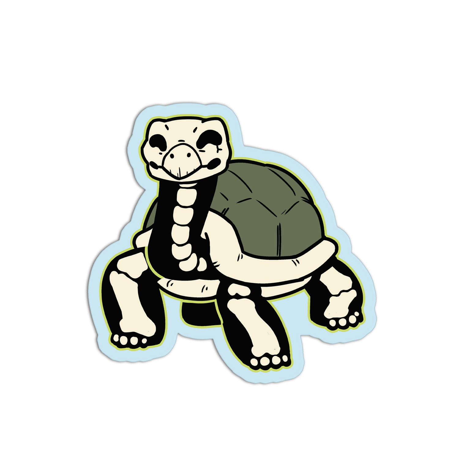 Cartoon turtle with a skeleton on a white background