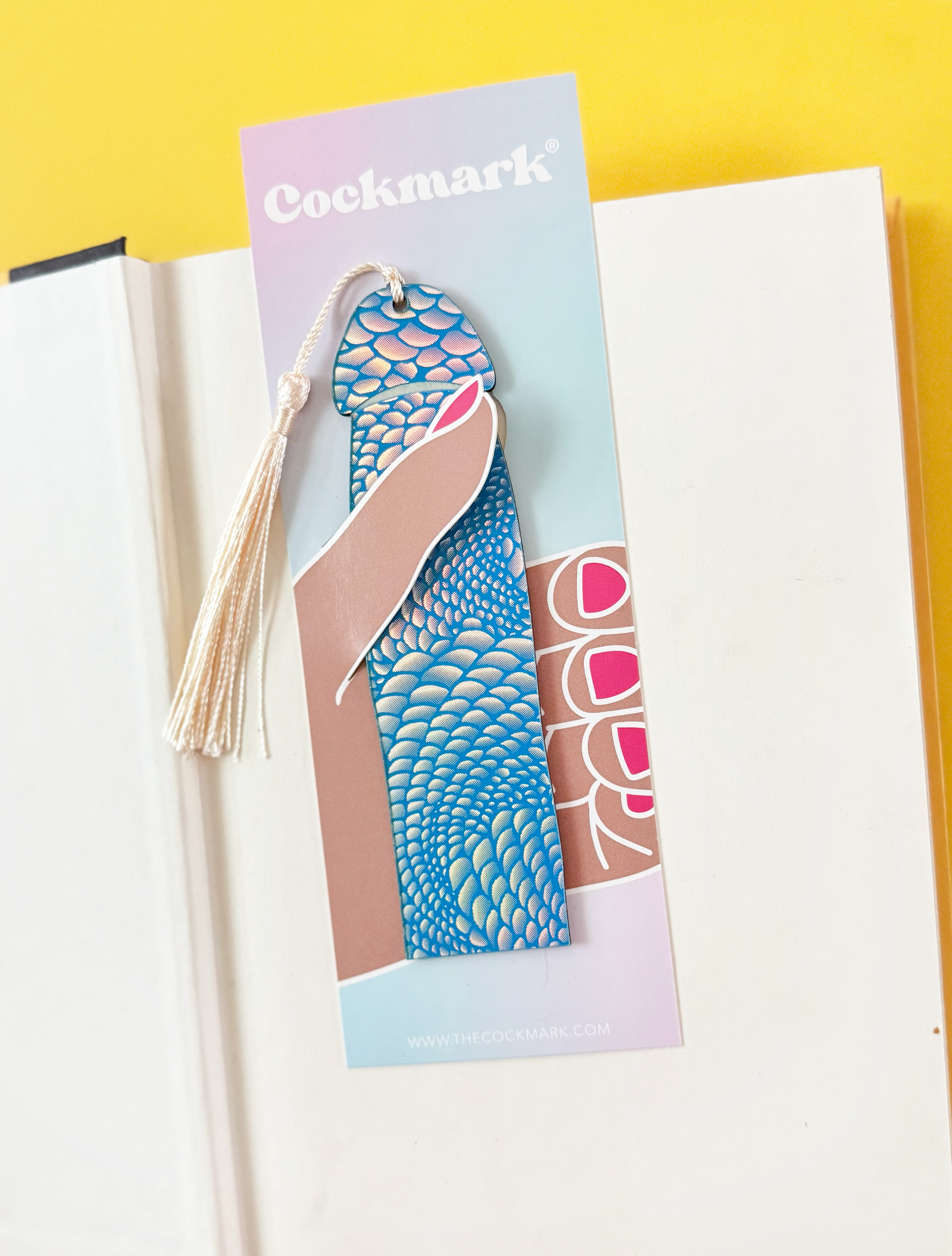 Bookmark with a colorful design on a yellow background