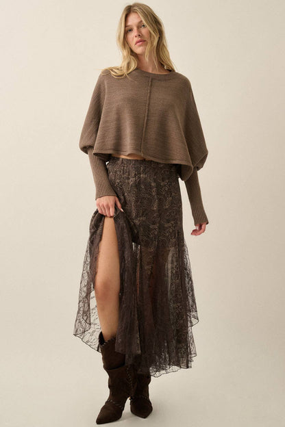 Paisley-Print Chiffon &amp; Lace Elastic-Waist Godet Maxi Skirt