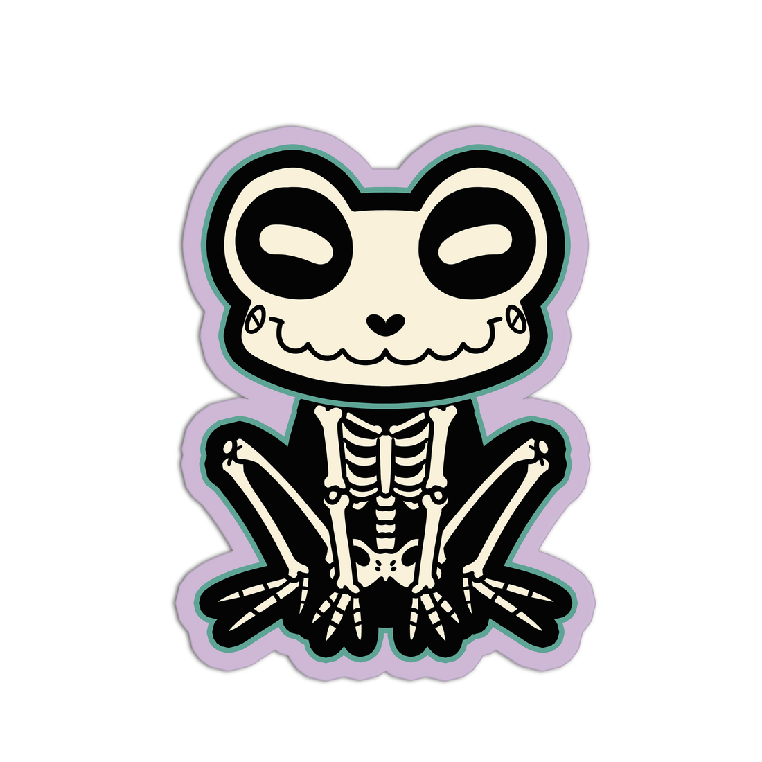 Skeleton panda sticker with a purple border on a white background