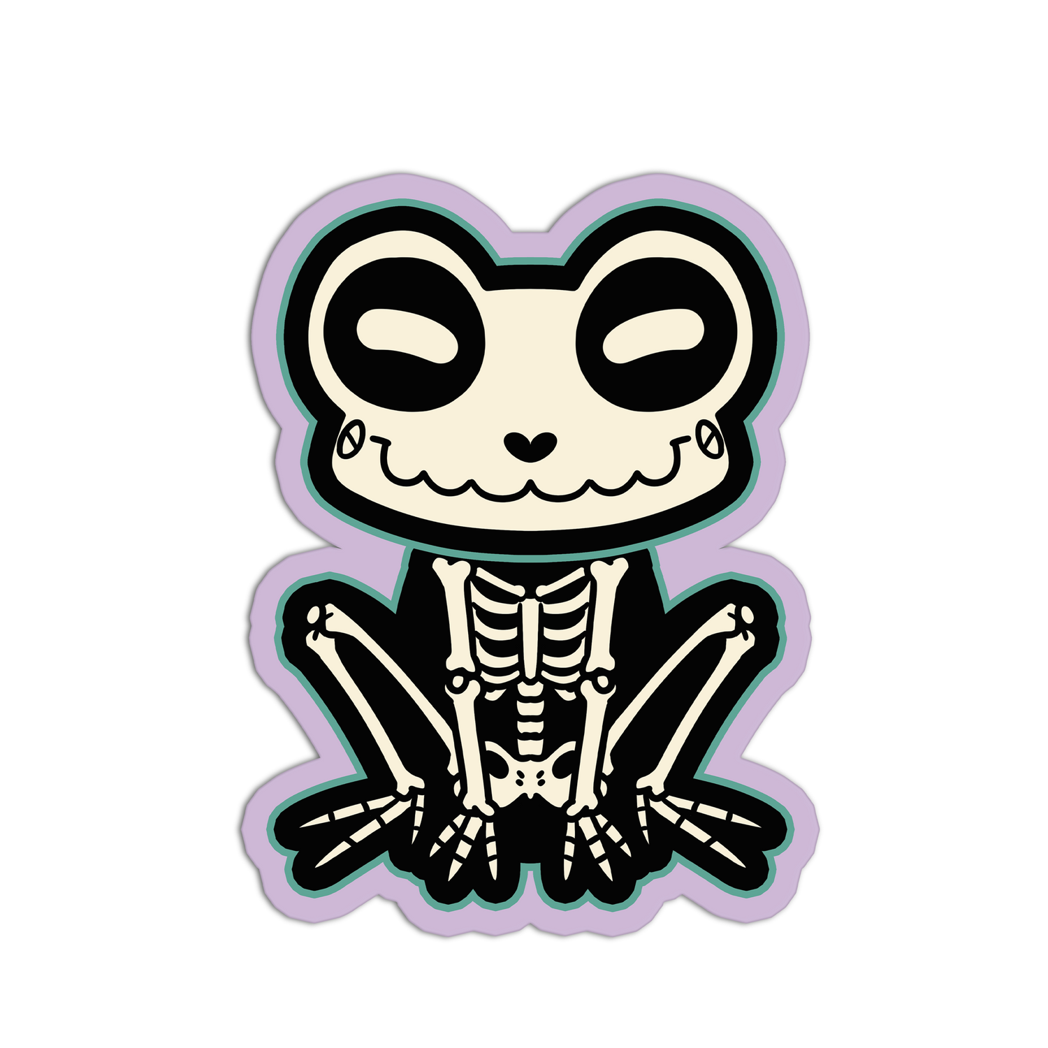 Skeleton panda sticker with a purple border on a white background