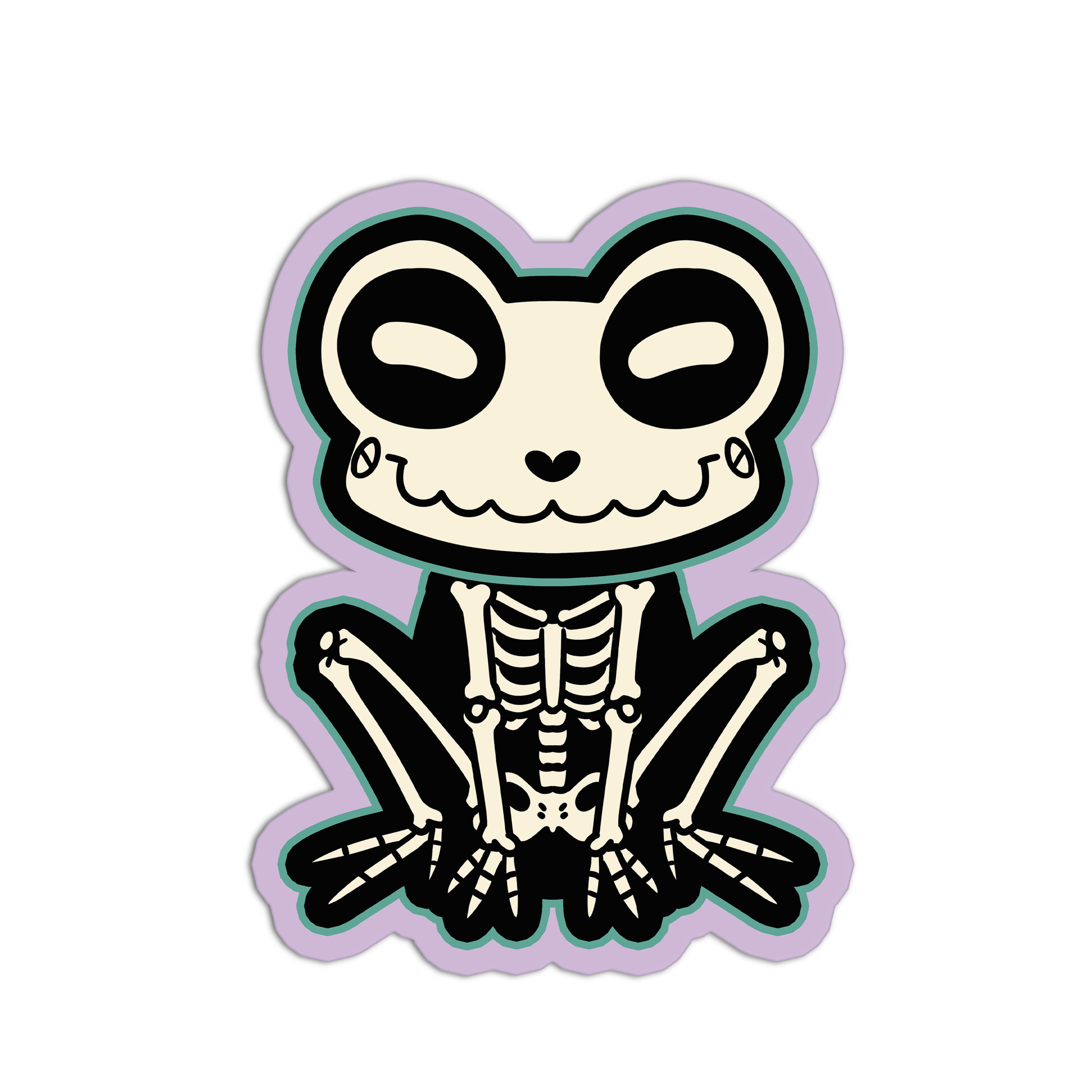 Skeleton panda sticker with a purple border on a white background