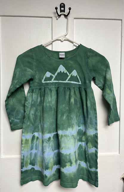 Mountain Dress, Green Mountain Dress, Girls Mountain Dress, Long Sleeve Dress, Mountain Lovers Dress, Dress for Hiker, Tie Dye Dress