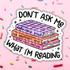 Sticker with books and text on a pink background with sprinkles