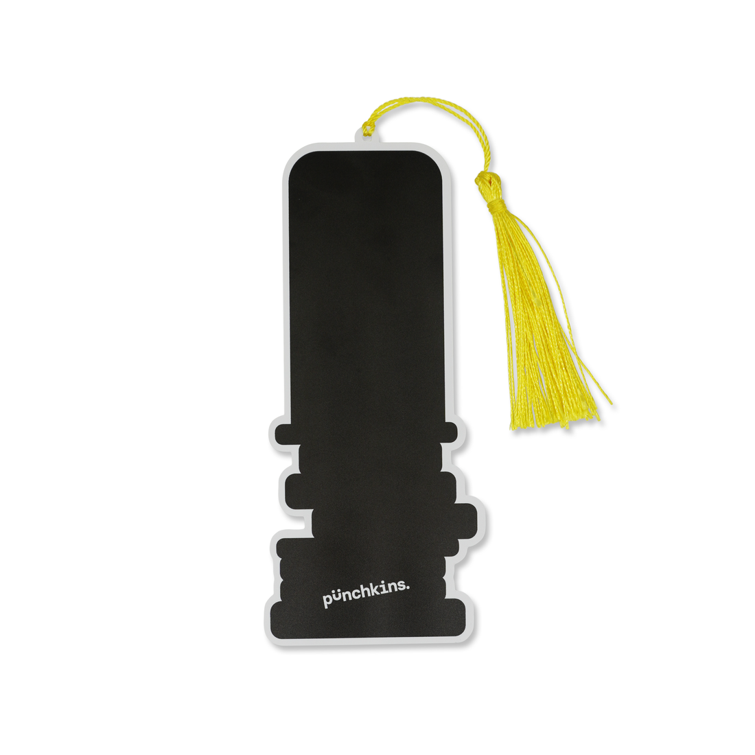 Black bookmark with yellow tassel on a white background