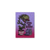 A rectangular sticker or print with a horror-themed illustration on a purple-to-pink gradient background. The design shows a green plant-like monster with a mouth full of books, with the text &