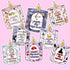 Set of candles with romantic-themed labels on a pink background