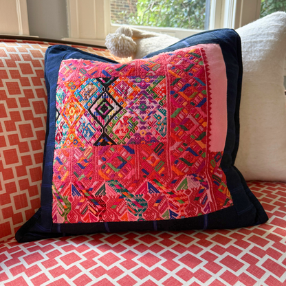 Embroidered Huipil &amp; Handwoven Corte Throw Pillow Cover