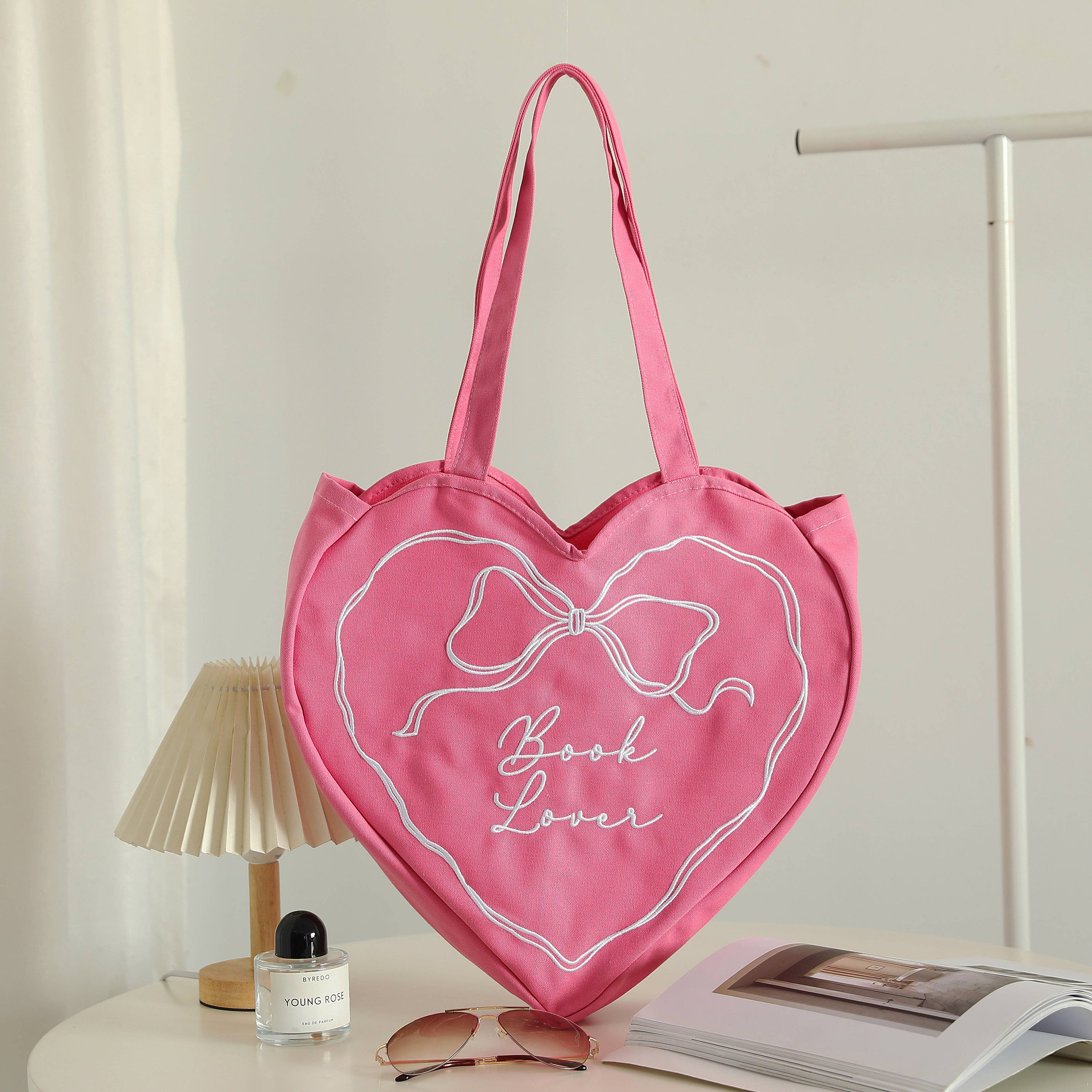Book Lover Heart Embroidered Tote Bag | Reader Tote