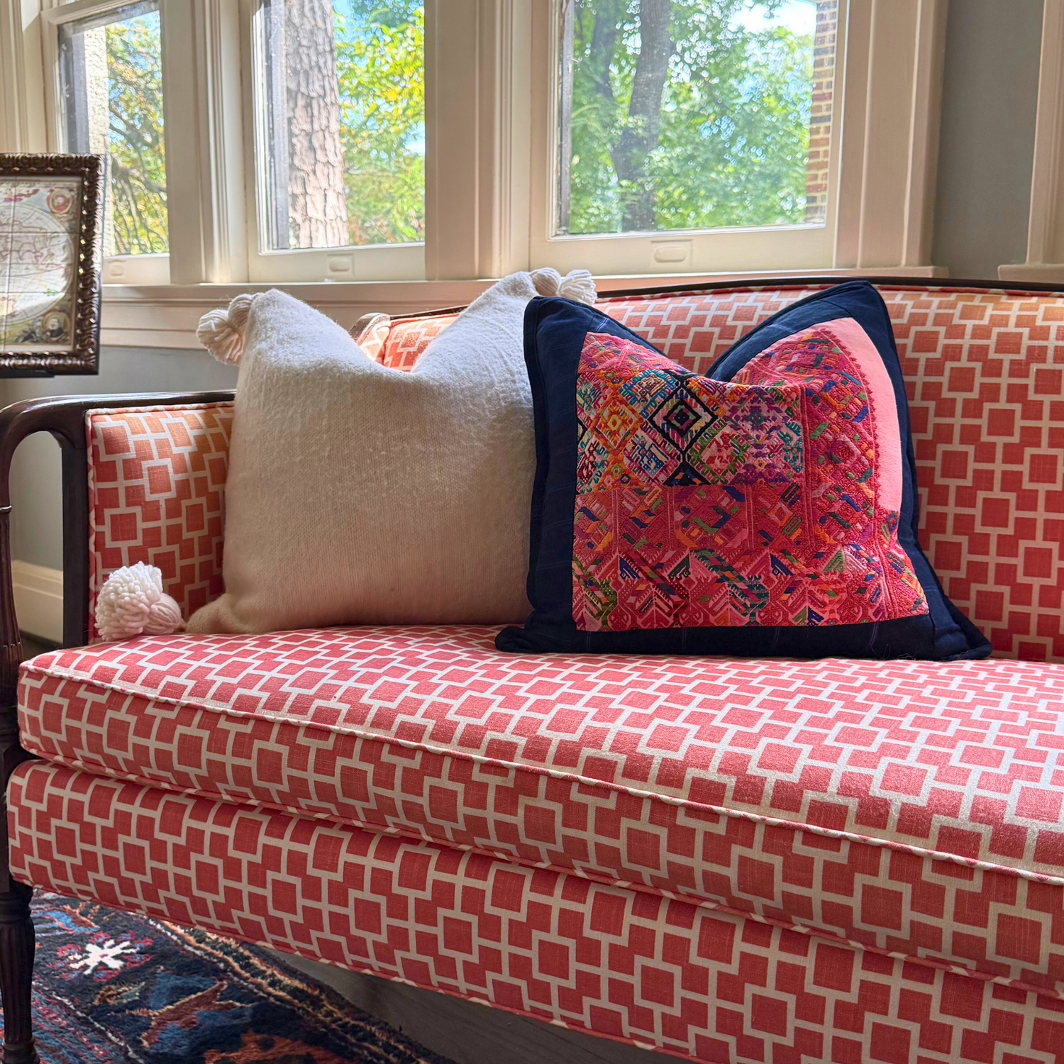Embroidered Huipil &amp; Handwoven Corte Throw Pillow Cover